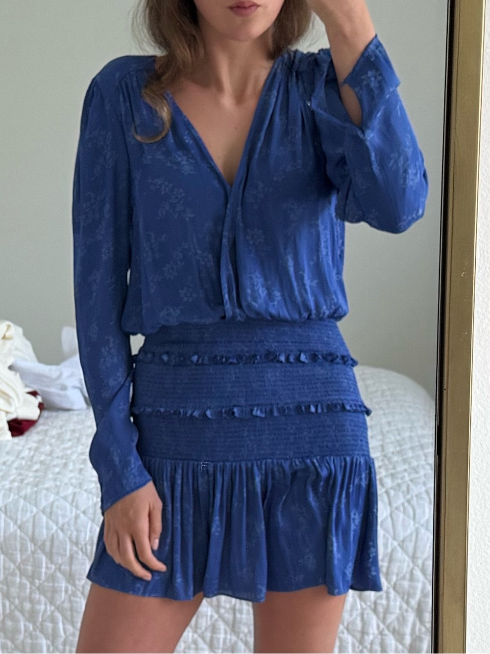 Blue Life Cobalt Blue Long Sleeve V-Neck Mini Dress